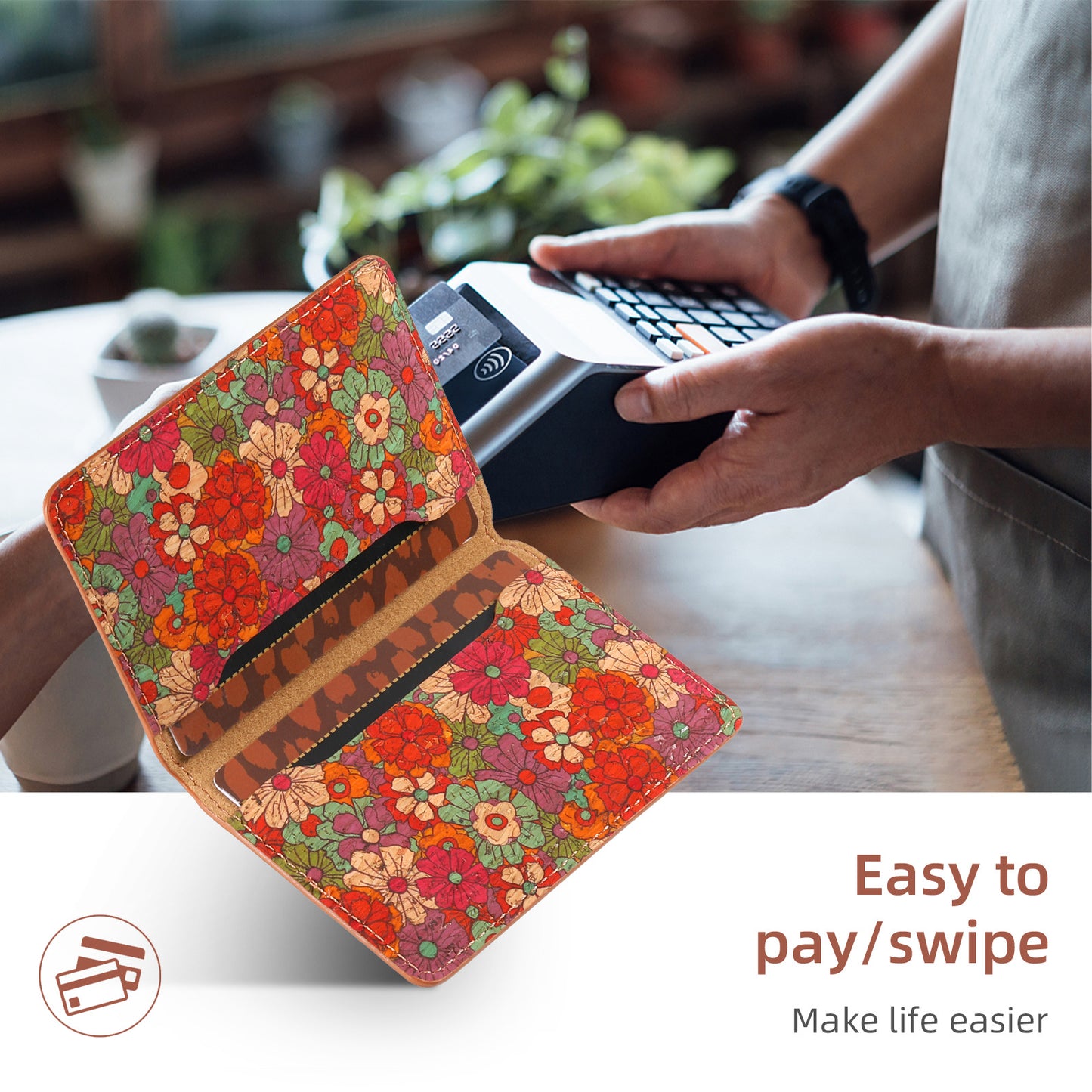 Floral Magsafe Wallet 3 Pockets (Orange)