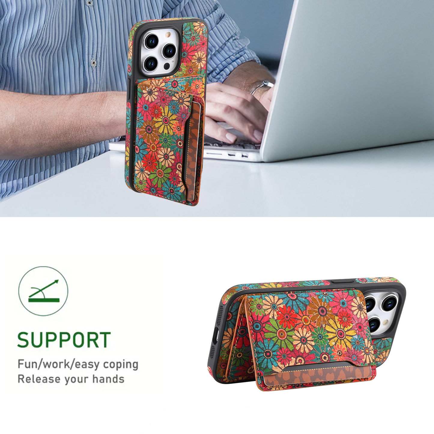 Floral Magsafe Wallet 3 Pockets (Multicolor)