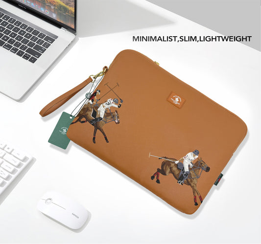Santa Barbara Polo Embroided  Brown PU Leather Macbook Sleeve for Macbook 13"/14"/ iPad Pro 12.9