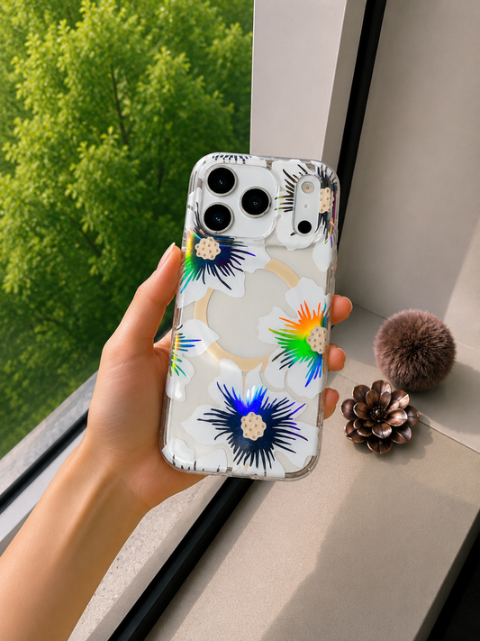 Floral Transparent Designer MagSafe Case For iPhone 17 Pro (Design 4)