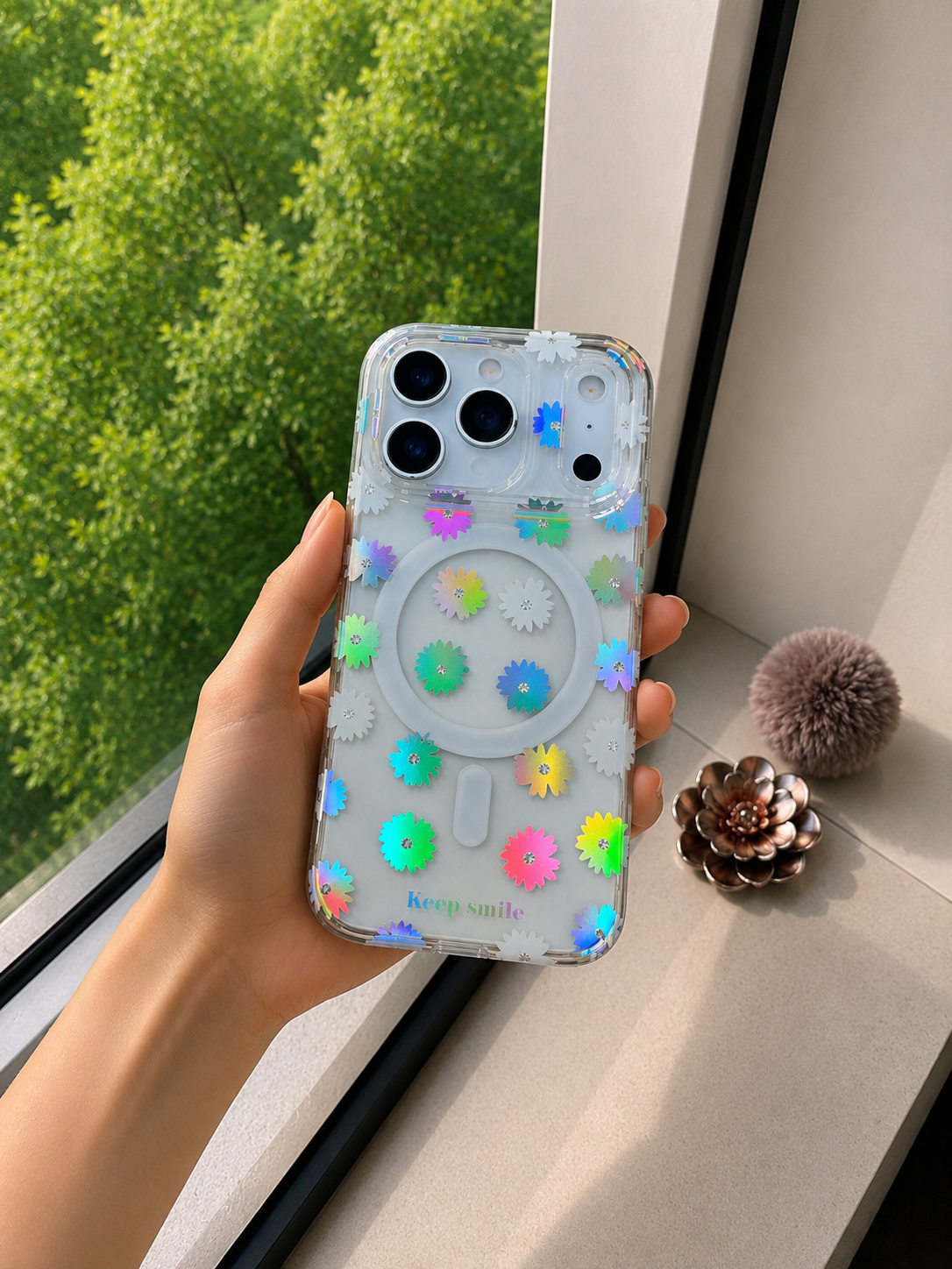 Floral Transparent Designer MagSafe Case For iPhone 17 Pro(Design 2)