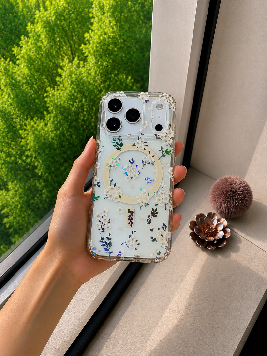 Floral Transparent Designer MagSafe Case For iPhone17 Pro (Floral1)