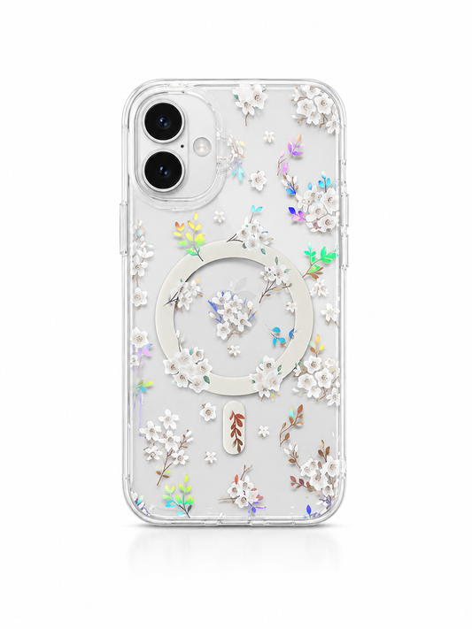 Floral Transparent Designer MagSafe Case For iPhone16 (Floral1)