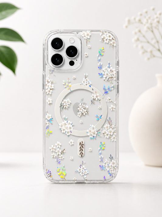 Floral Transparent Designer MagSafe Case For iPhone16 Pro(Floral1)