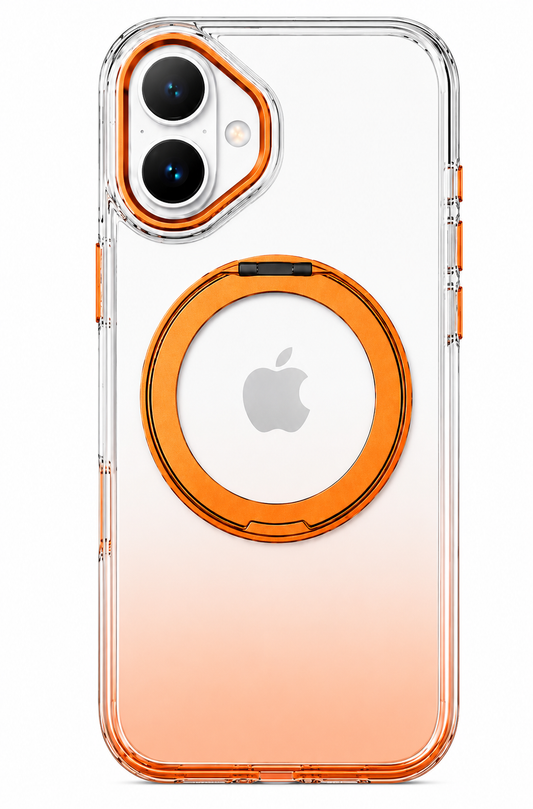 Transparent MagSafe Stand Double Colour Case For iPhone16 (Orange)