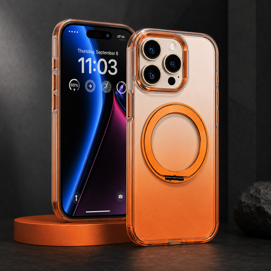 Transparent MagSafe Stand Double Colour Case For iPhone16 Pro(Orange)