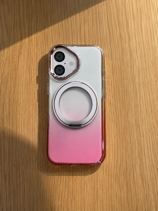 Transparent MagSafe Stand Double Colour Case For iPhone16 (Pink)