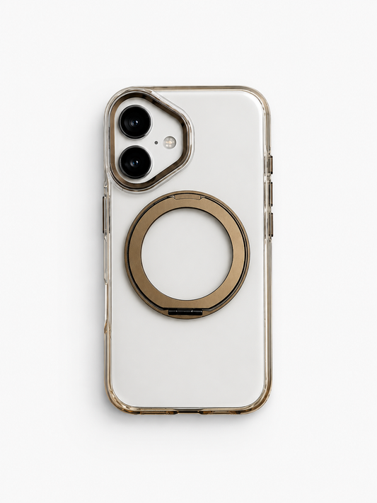 Transparent MagSafe Stand Double Colour Case For iPhone16(Brown)
