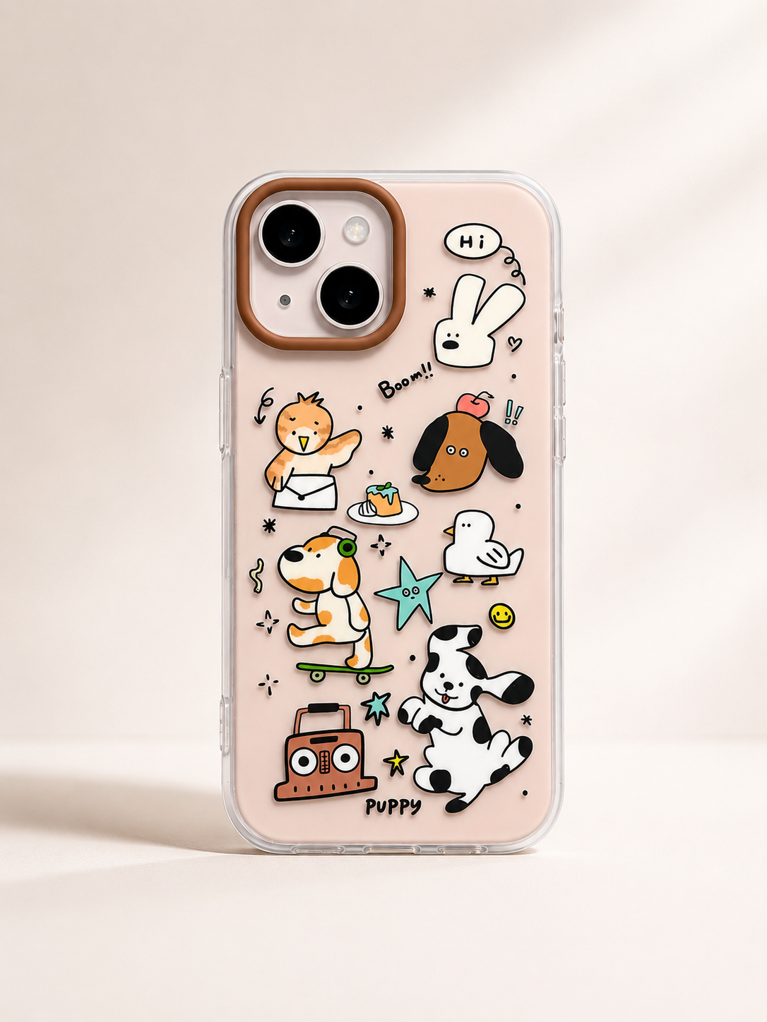 Cartoon Designer Matte Finish Case for iPhone 15(Puppy Black)