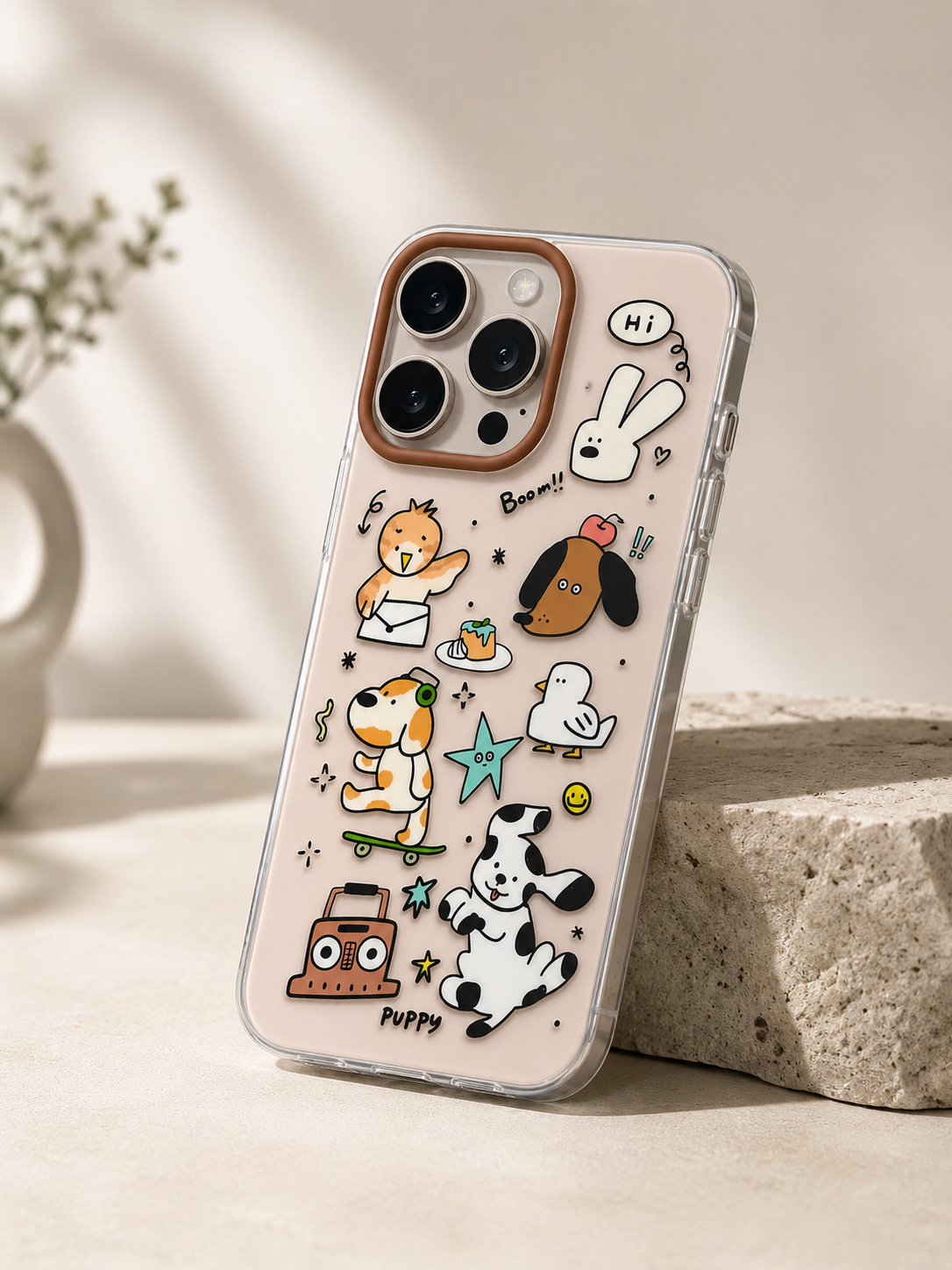 Cartoon Designer Matte Finish Case for iPhone 16 Pro Max(Puppy Black)