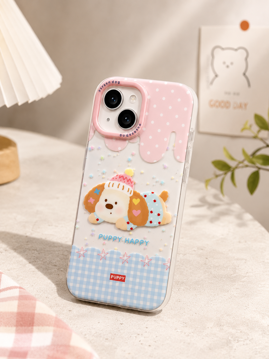 Cartoon Designer Matte Finish Case for iPhone 15(Puppy Happy)