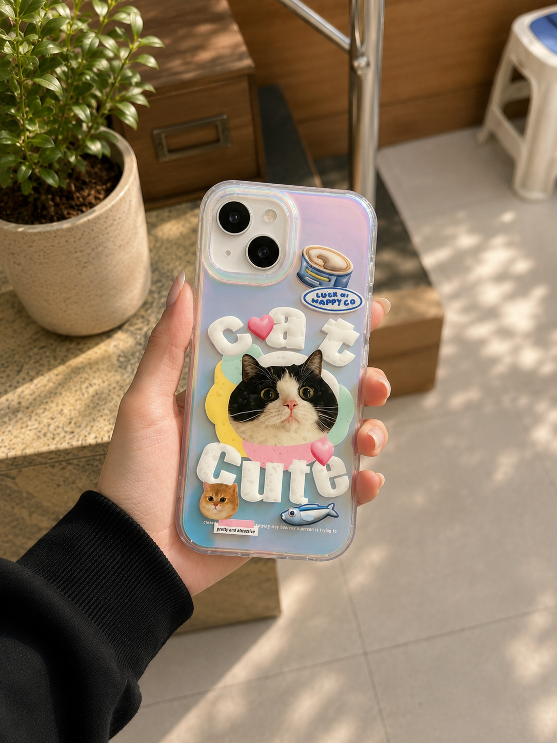 Cartoon Designer Matte Finish Case for iPhone 15(Cat Cute)