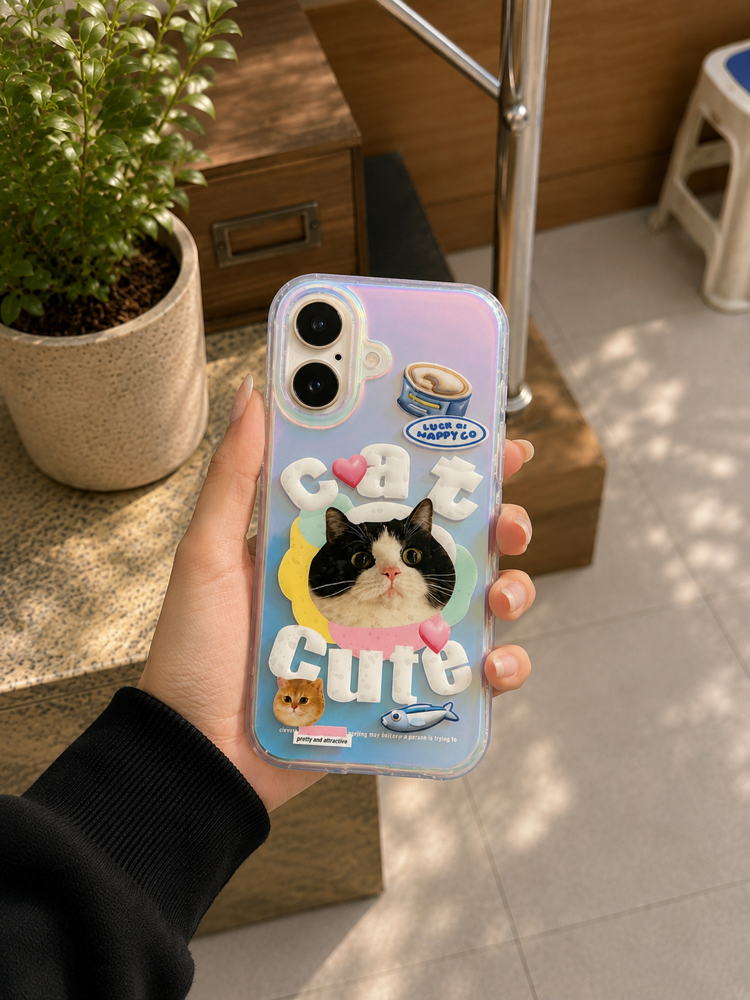 Cartoon Designer Matte Finish Case for iPhone 16(Cat Cute)