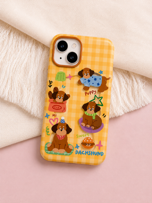 Cartoon Designer Matte Finish Case for iPhone 15(Puppy Dachshund)