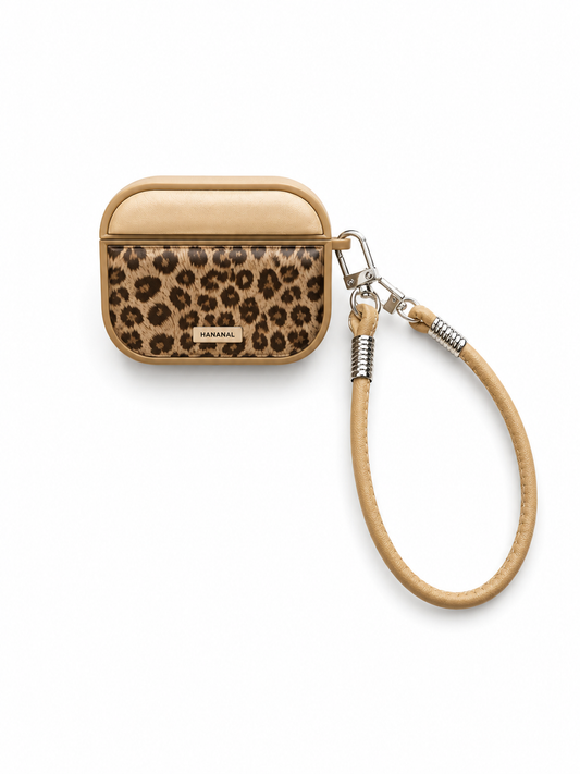 PU Leather Leopard Leather AirPods Pro 3 Case(Light Brown)
