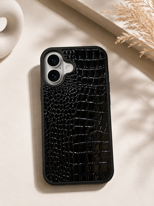 Croco Pattern PU leather Case For iPhone16 (Black)