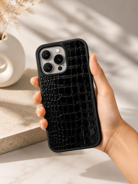 Croco Pattern PU leather Case For iPhone15 Pro Max(Black)