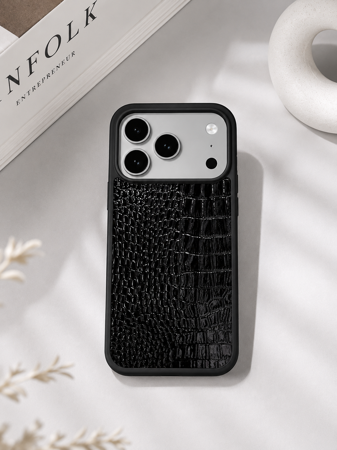 Croco Pattern PU leather Case For iPhone17 Pro(Black)