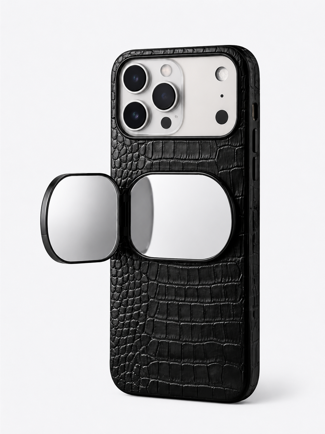 Phone Back Mirror with  Convertible Stand For Mobile Phones (Black)