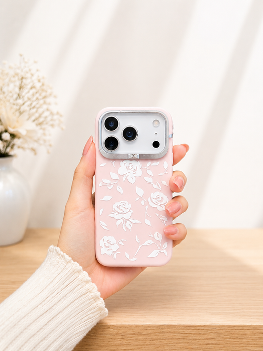 Pynana Rose Design Silicon Case For iPhone 17 pro Max(L.Pink)