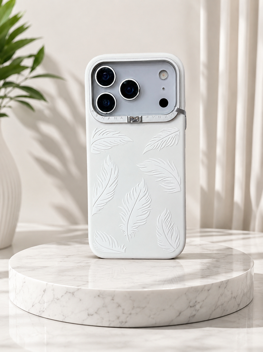Pynana Feather Design Silicon Case For iPhone 17 pro Max(White)