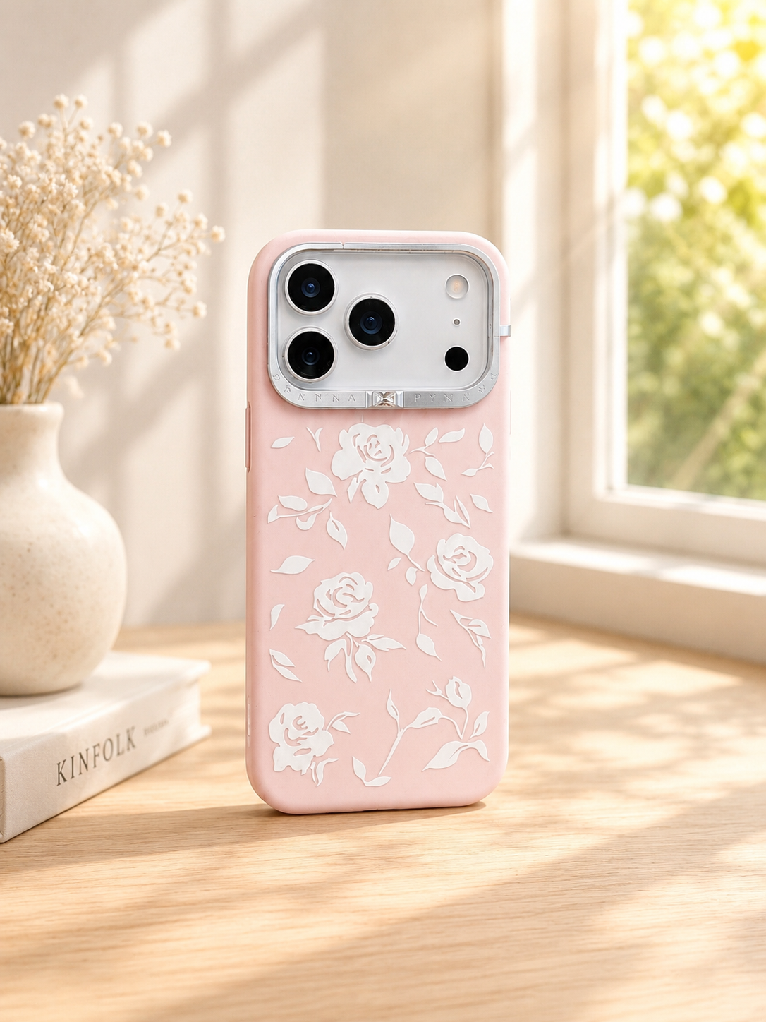 Pynana Rose Design Silicon Case For iPhone 17 pro Max(L.Pink)
