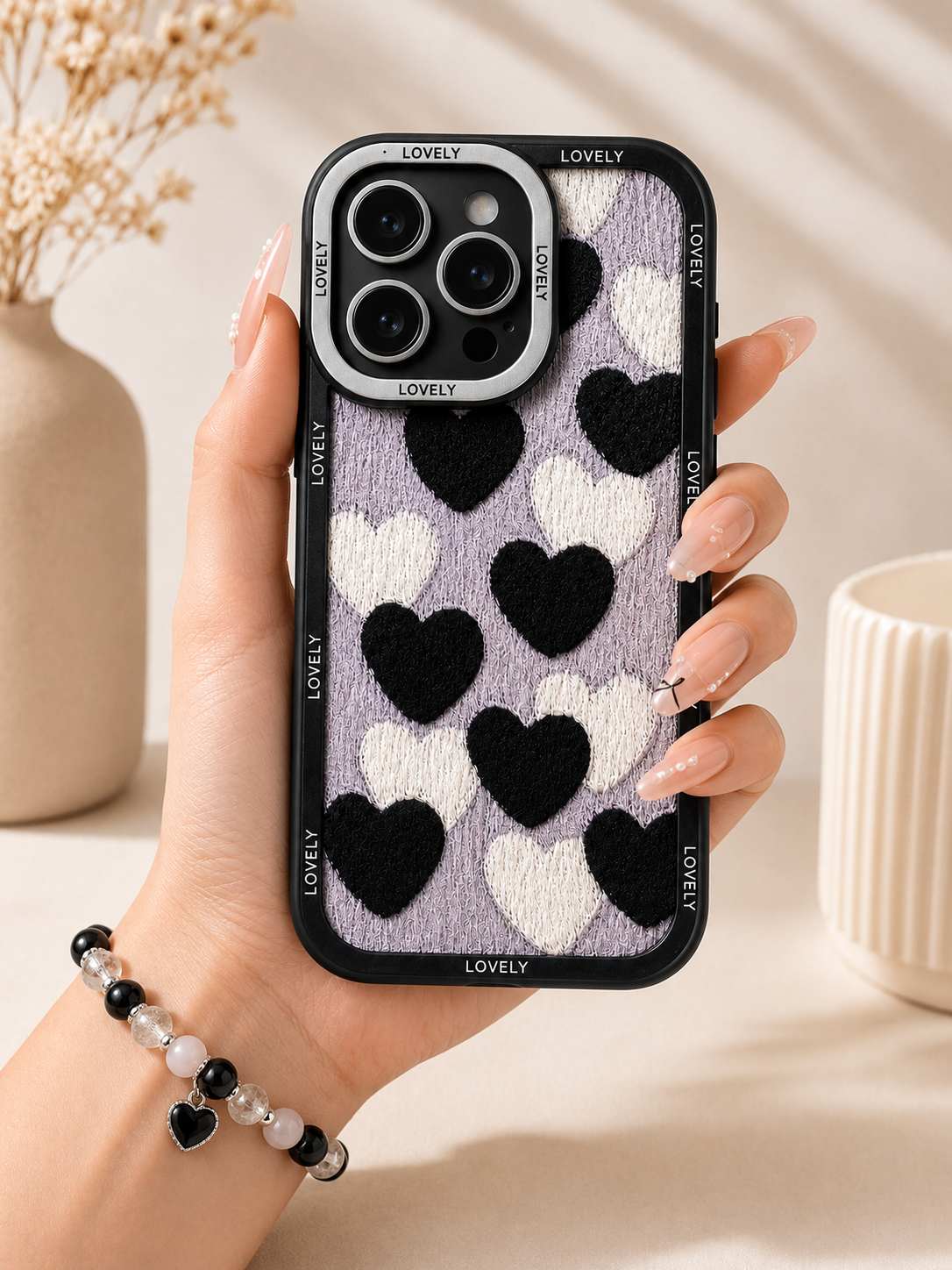 Silicon Charm Case For iPhone15 Pro (Black Heart)