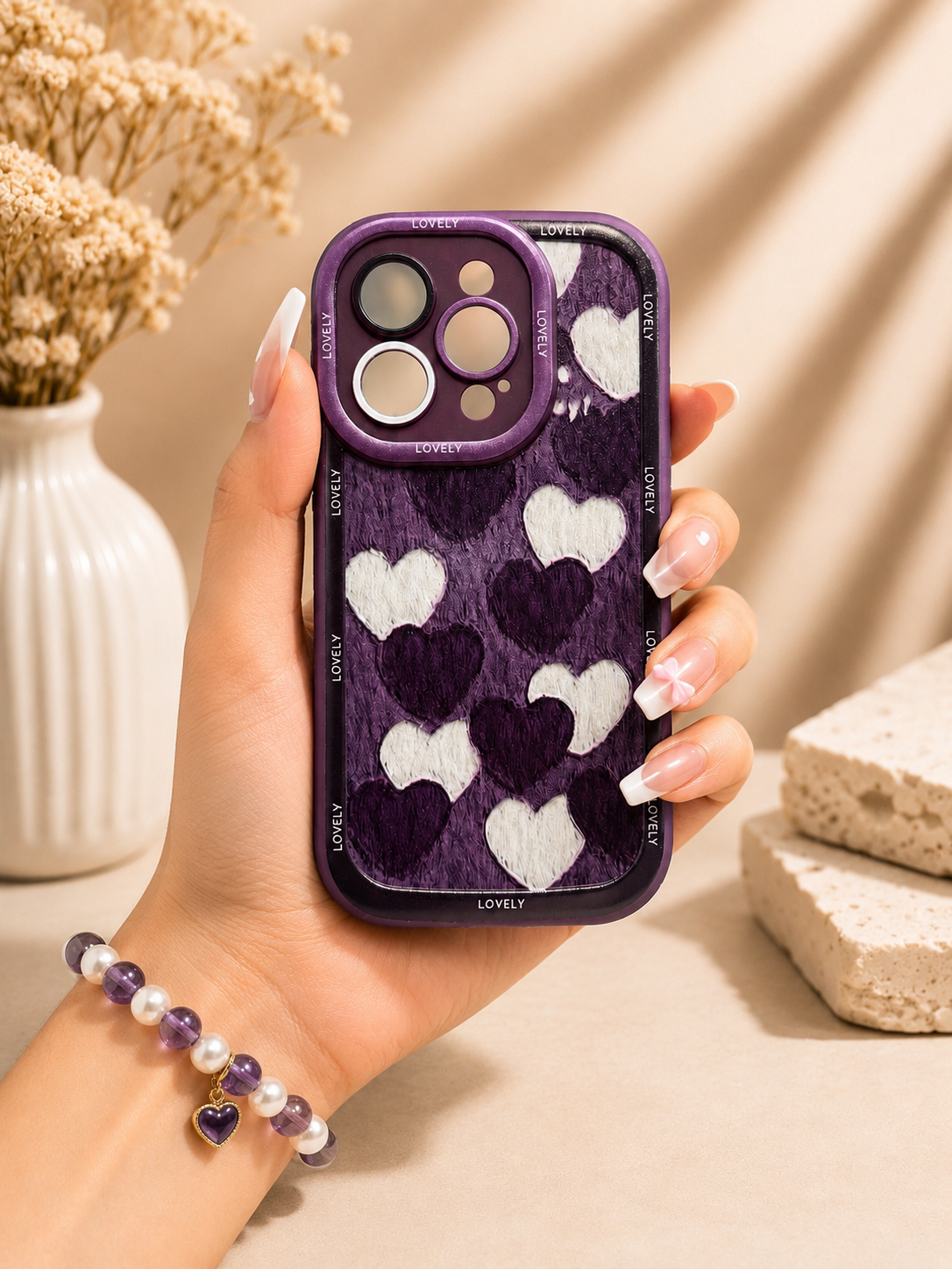 Silicon Charm Case For iPhone15 Pro (Purple Heart)