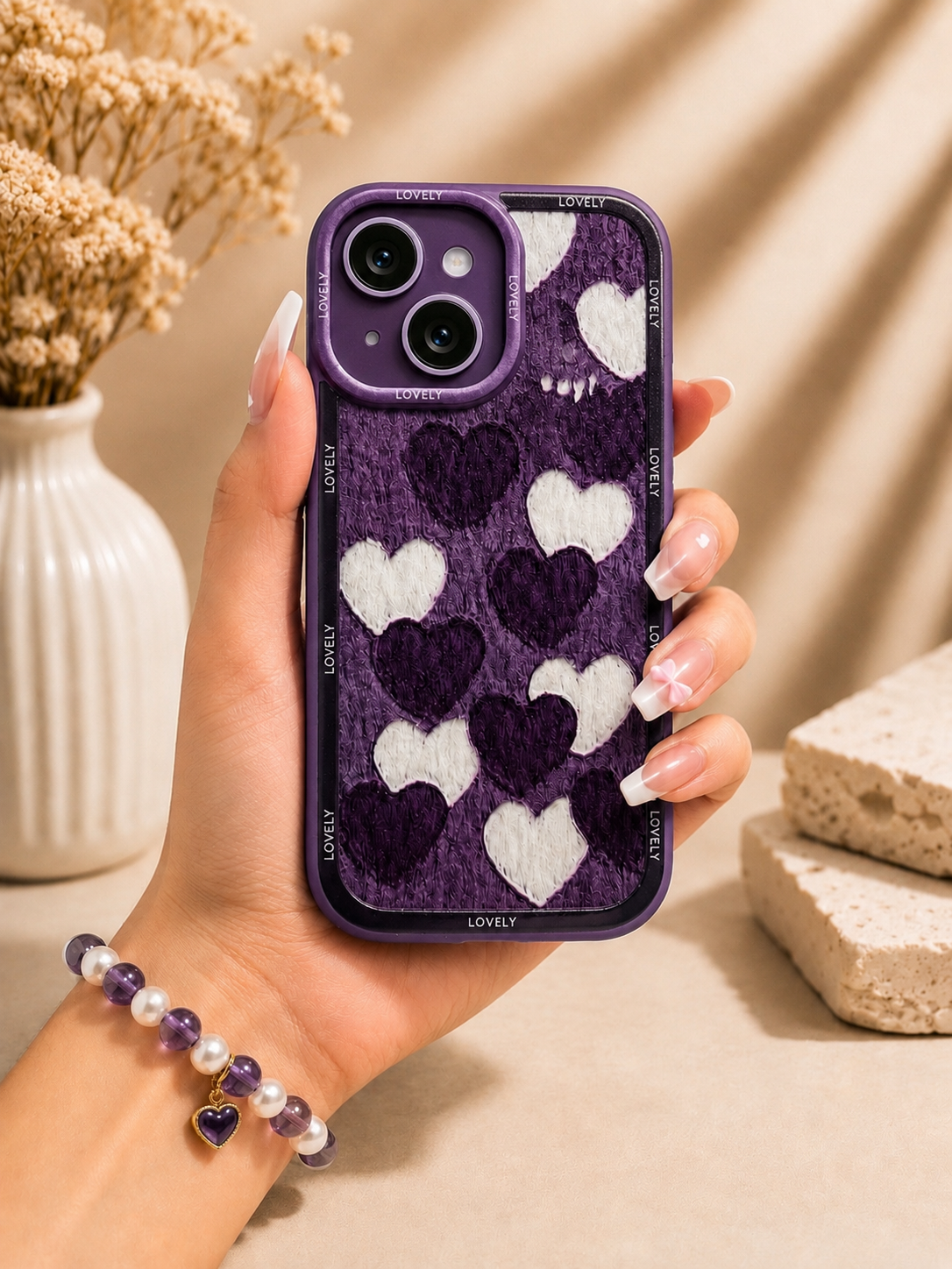 Silicon Charm Case For iPhone15 Pro Max (Purple Heart)