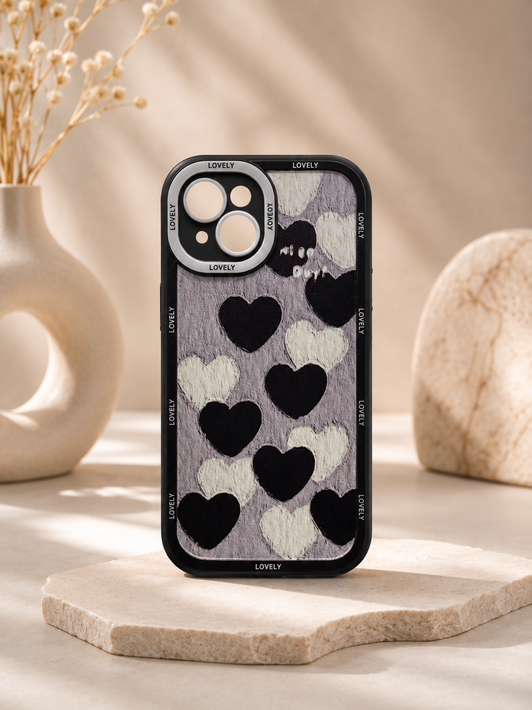 Silicon Charm Case For iPhone15 Plus (Black Heart)