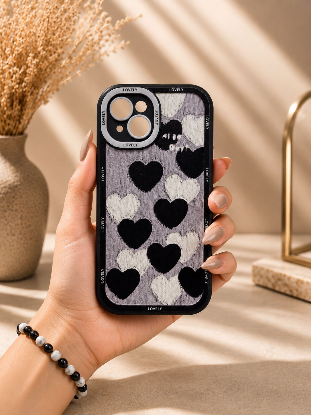 Silicon Charm Case For iPhone15 Plus (Black Heart)