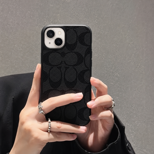 CCH Luxury Branded PU Leather Case for iPhone 15 (BLACK)