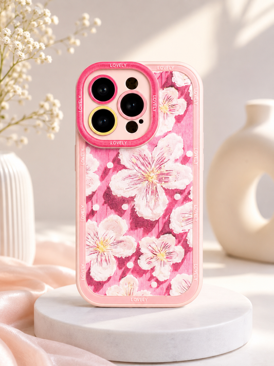 Silicon Charm Case For iPhone 14 Pro (White Flower)