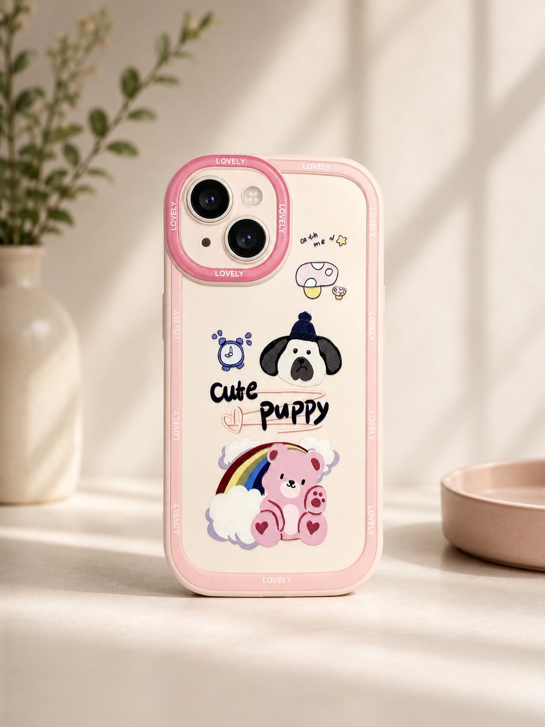 Silicon Charm Case For iPhone 15 Plus (Cute Puppy)