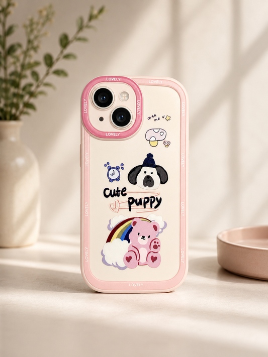 Silicon Charm Case For iPhone 15 Plus (Cute Puppy)