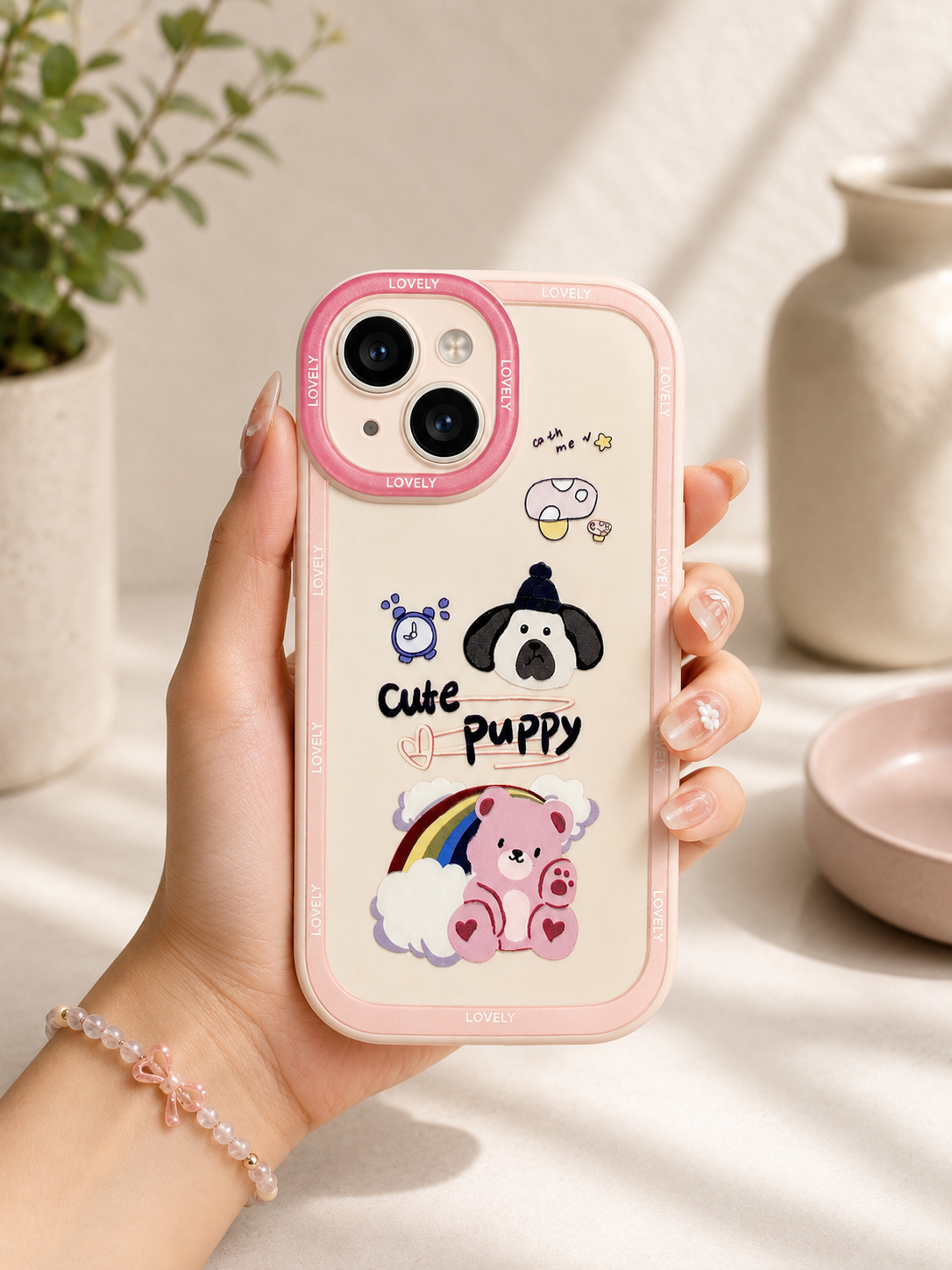 Silicon Charm Case For iPhone 15 Plus (Cute Puppy)