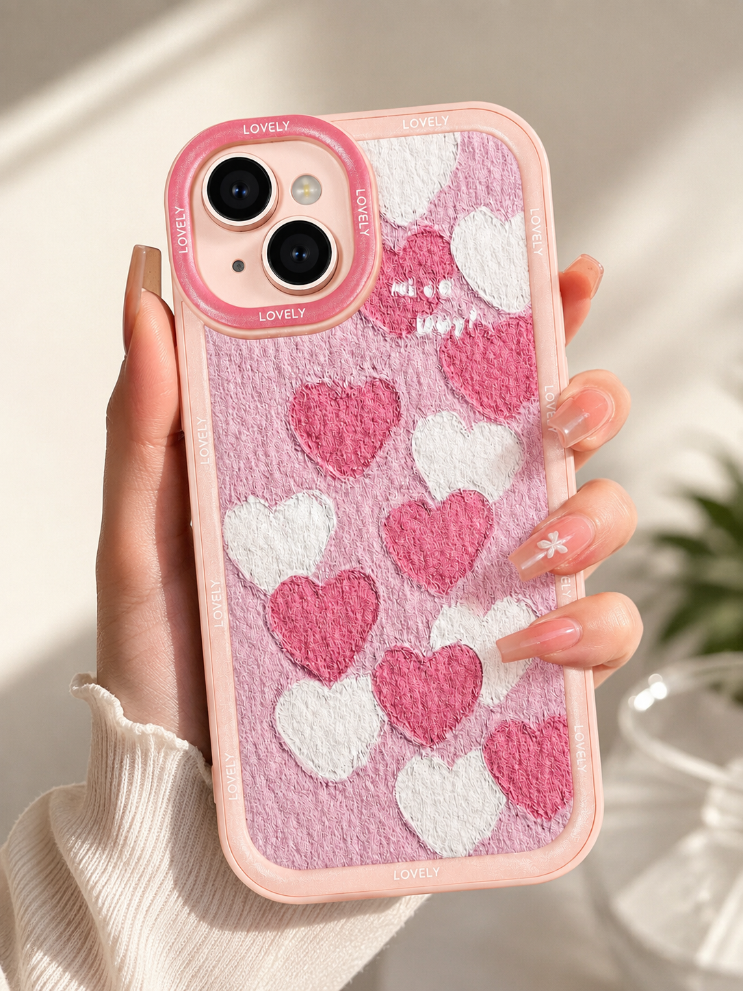 Silicon Charm Case For iPhone 15 Plus (Pink Heart)