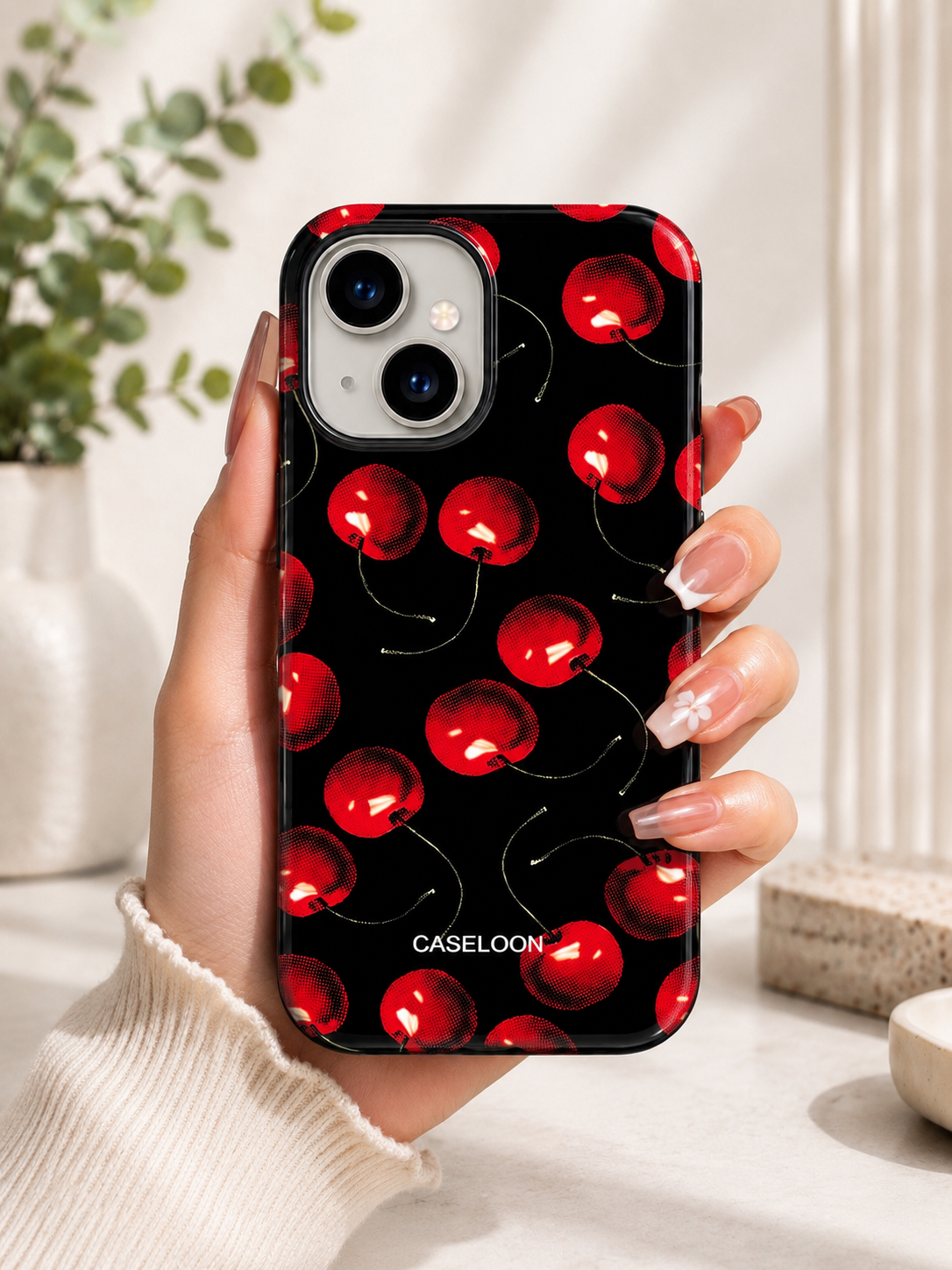 Glossy Designer Case For iPhone 15 Plus (Red Cherry)