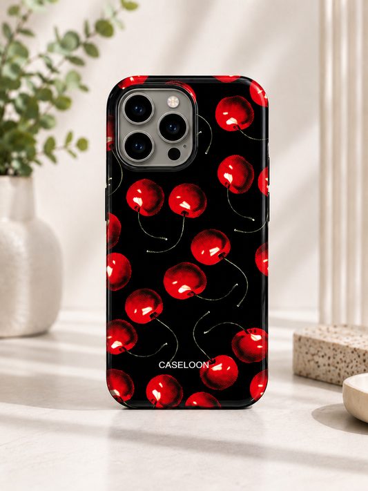 Glossy Designer Case For iPhone 15 Pro Max (Red Cherry)