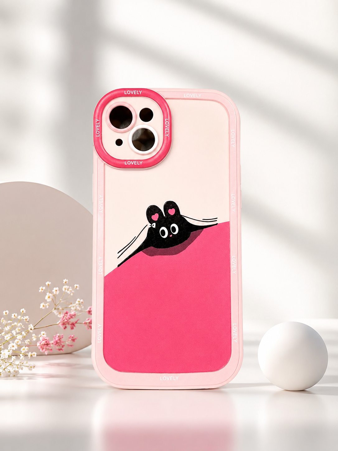 Silicon Charm Case For iPhone 15 (Black Mouse)