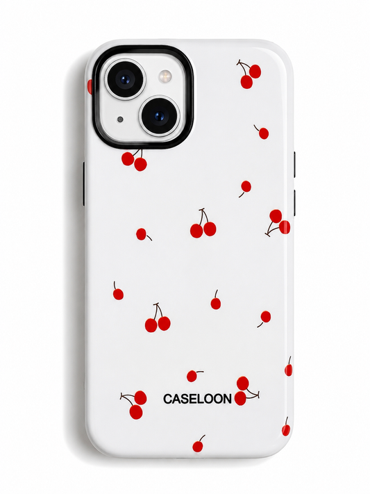 Glossy Designer Case For iPhone 15 (Red/White Cherry)