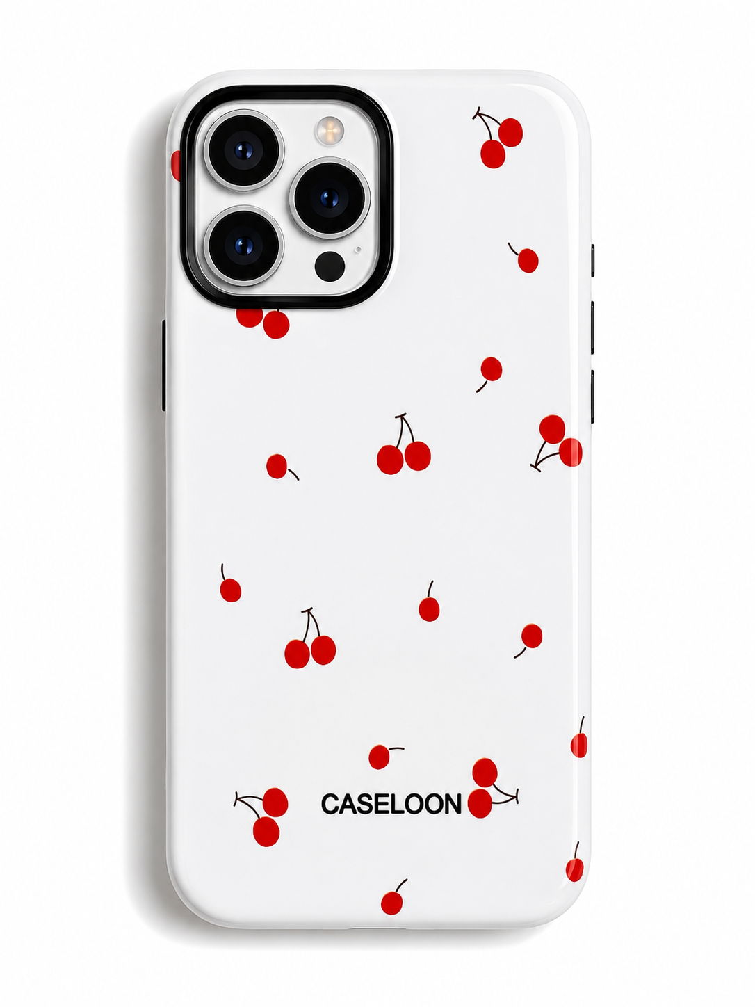 Glossy Designer Case For iPhone 15 Pro Max (Red/White Cherry)