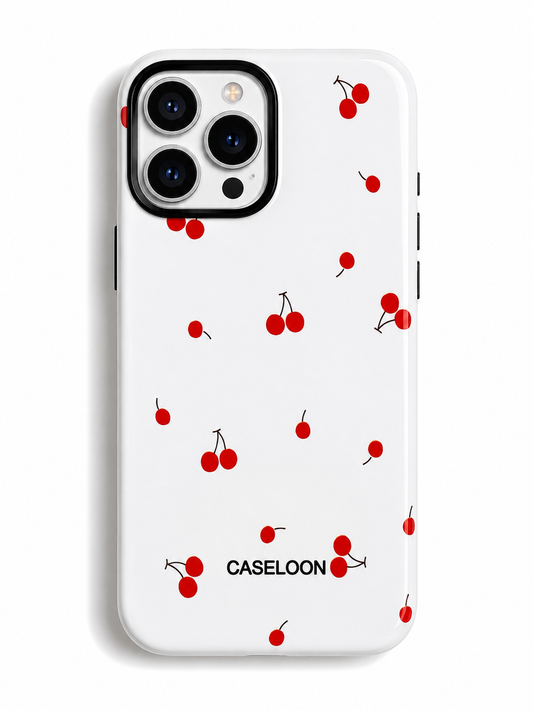 Glossy Designer Case For iPhone 15 Pro Max (Red/White Cherry)