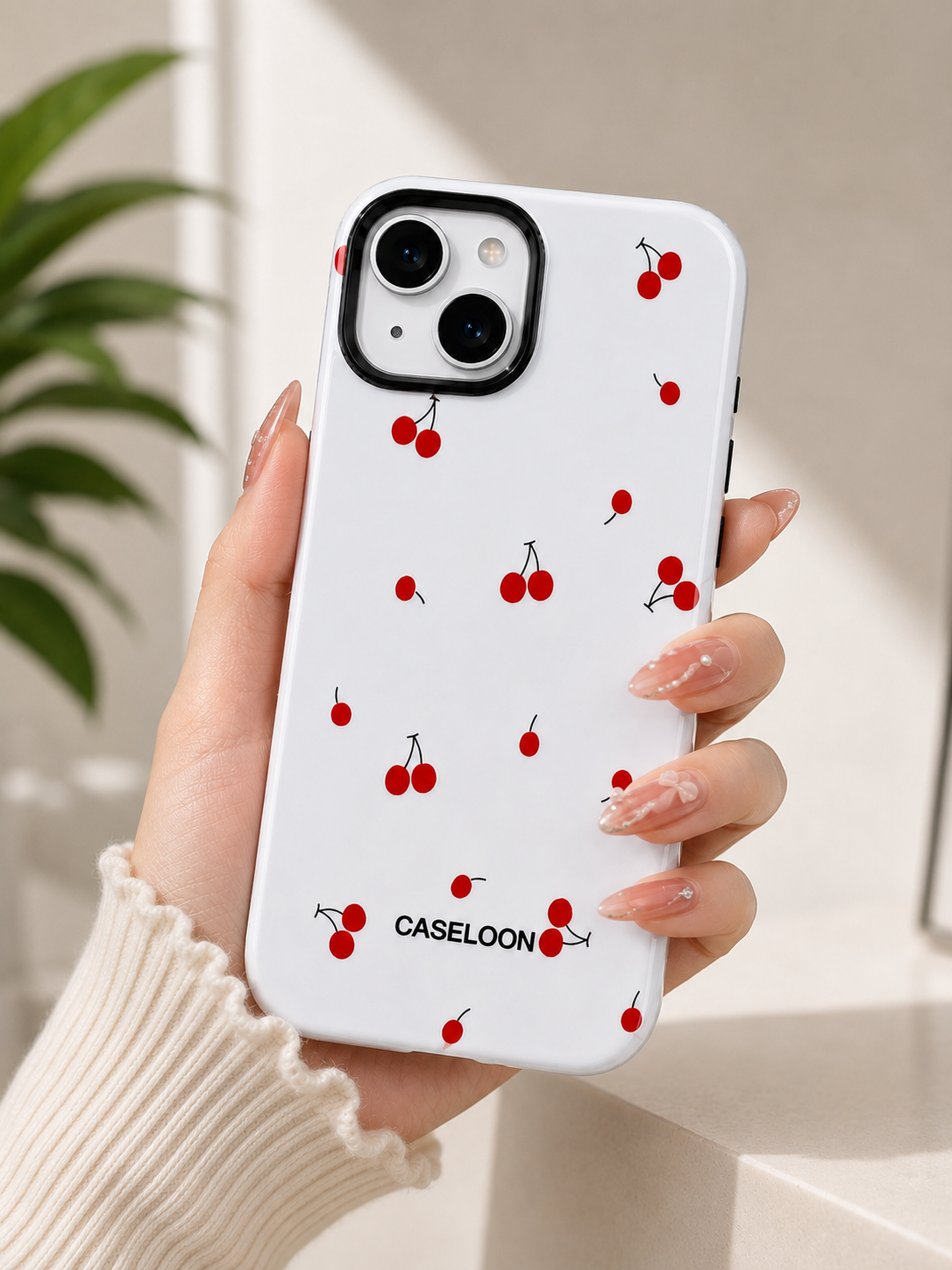 Glossy Designer Case For iPhone 15 Plus (Red/White Cherry)