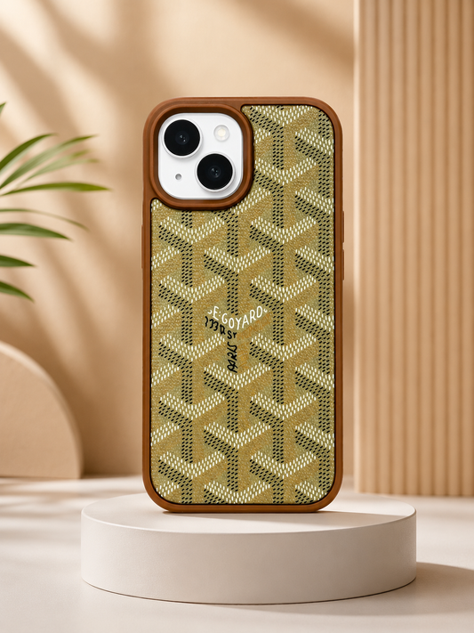 Branded PU Leather Case for iPhone 15 (Olive GREEN)