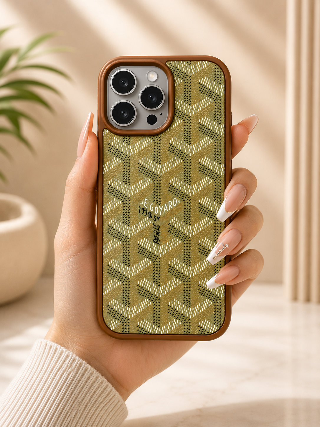 Branded PU Leather Case for iPhone 16 Pro (Olive GREEN)
