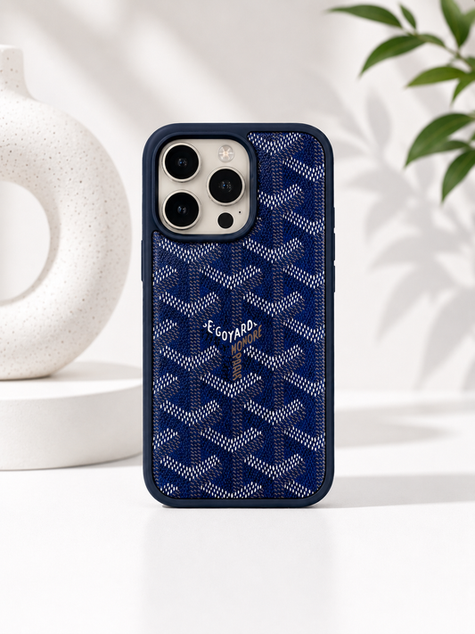 Branded PU Leather Case for iPhone 15 Pro Max (Blue)