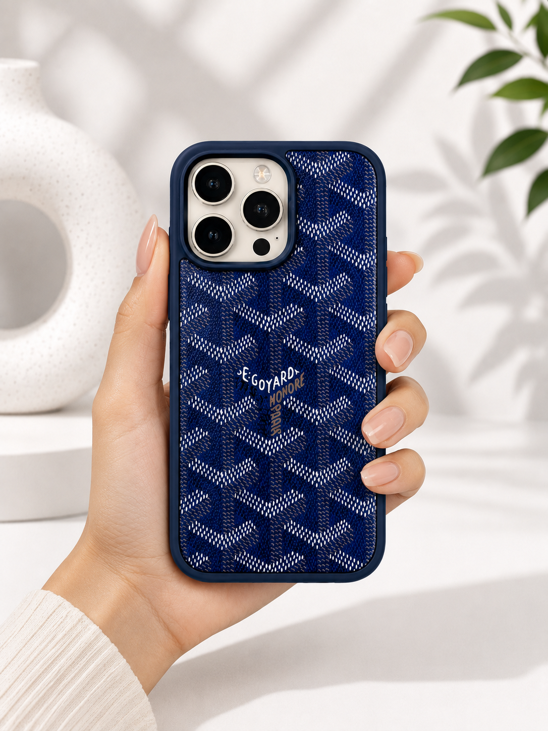 Branded PU Leather Case for iPhone 15 Pro (Blue)
