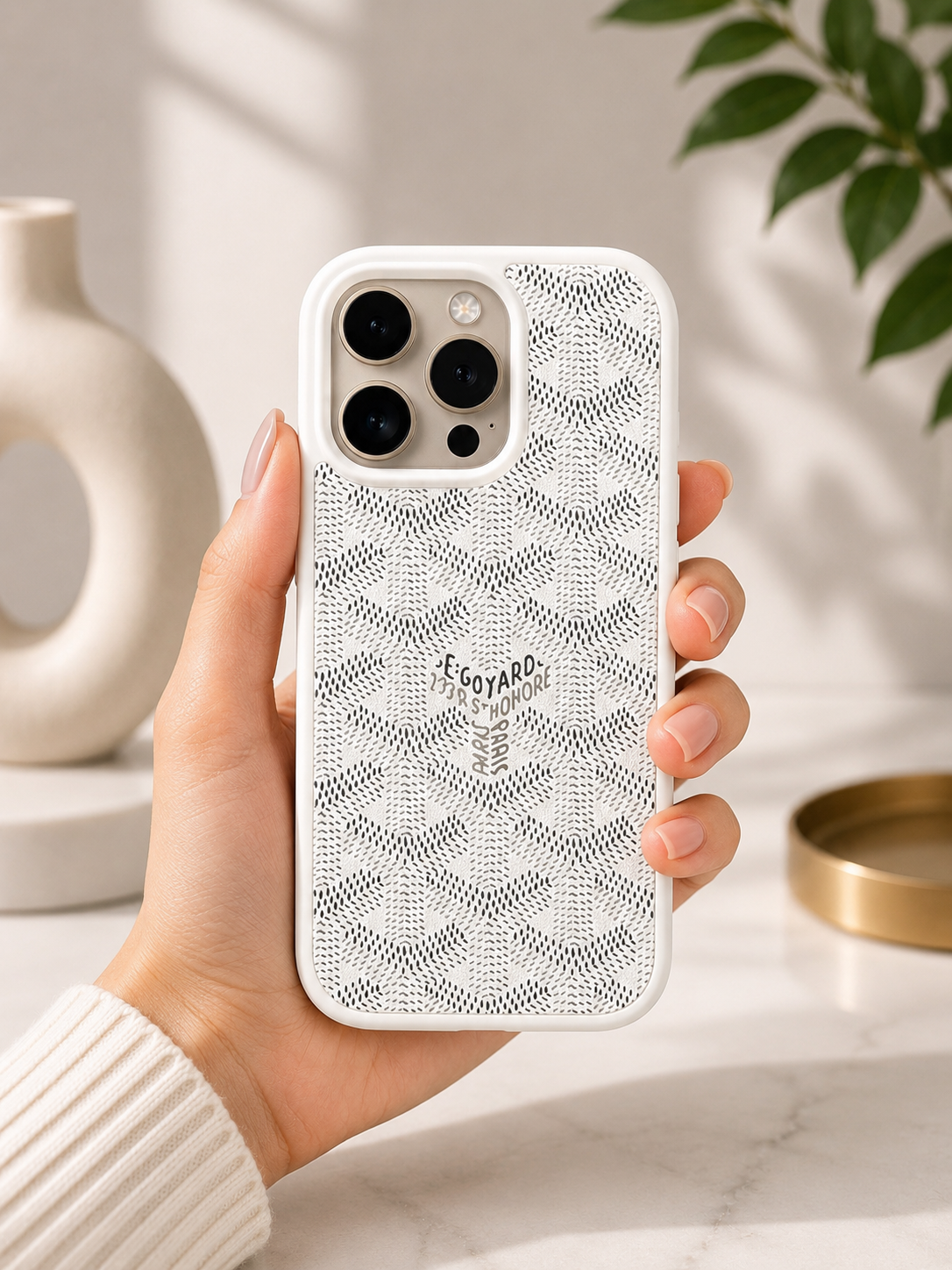 Branded PU Leather Case for iPhone 15 Pro (White)