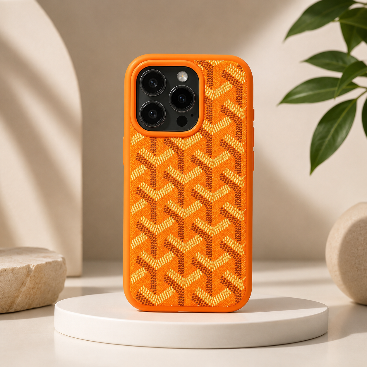 Branded PU Leather Case for iPhone 15 Pro Max (Orange)